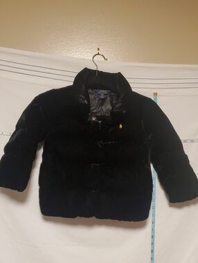Polo 4T Girls Black Puffer Jacket Yellow Pony Down Filled Warm Quiet Luxury